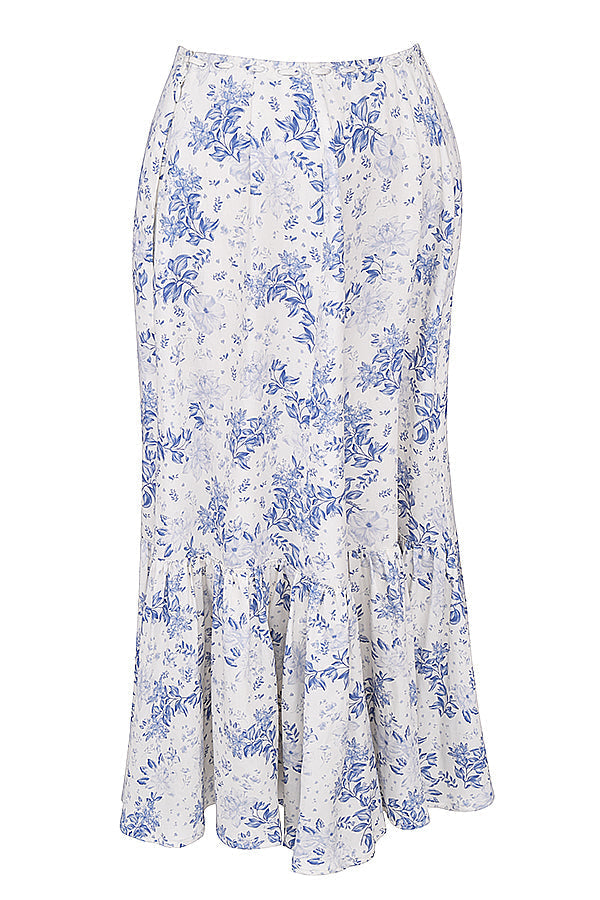 Stilla | Blå Blomstret Top Med Midi Nederdel