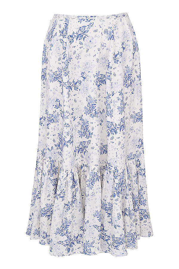 Stilla | Blå Blomstret Top Med Midi Nederdel