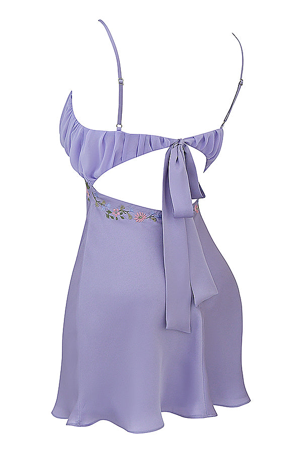 Stilla | Broderet Lavendel Mini Kjole