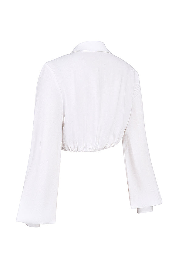 Stilla | Hvid Dyb Blouson Top Med Plisseret Maxi Nederdel