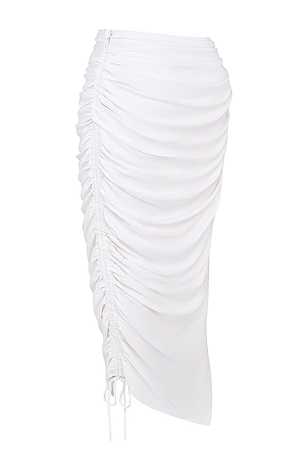 Stilla | Hvid Dyb Blouson Top Med Plisseret Maxi Nederdel