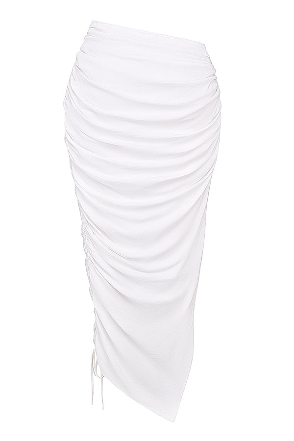 Stilla | Hvid Dyb Blouson Top Med Plisseret Maxi Nederdel