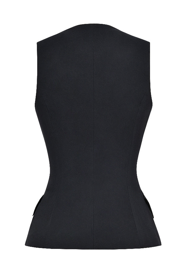 Stilla | Sort Ærmeløs Smokingtop Med Twill Maxi Nederdel