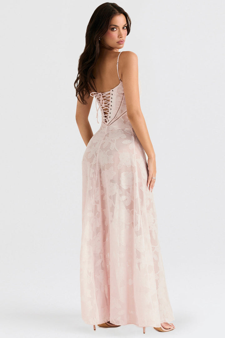 Stilla | Årgang Cremefarvet Maxikjole Med Blonder Bagpå