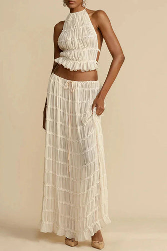 Stilla | Halter Top Med Maxi Nederdel Sæt Beige