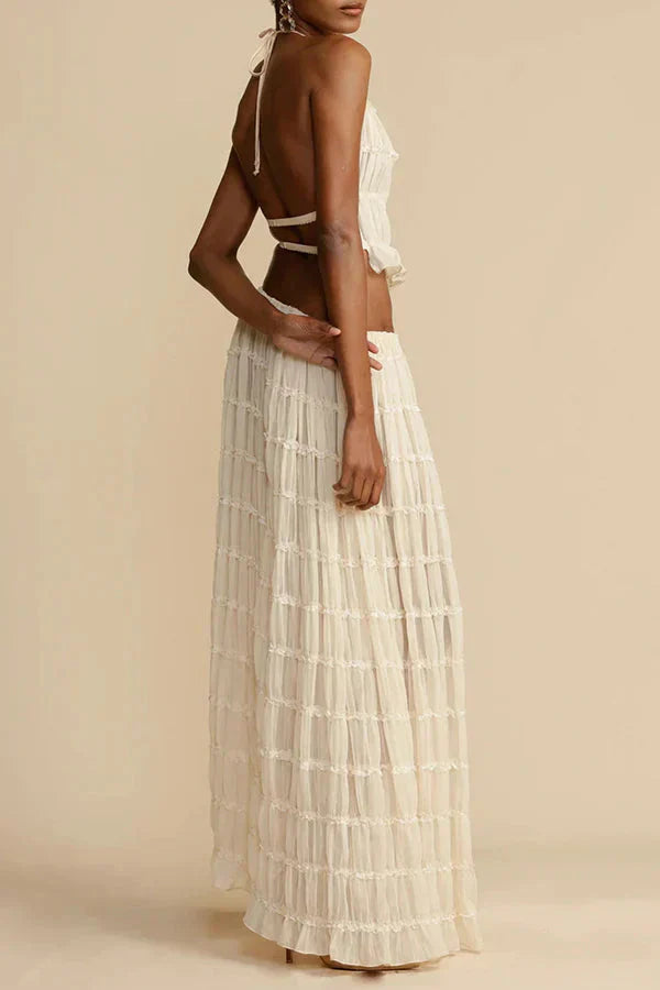 Stilla | Halter Top Med Maxi Nederdel Sæt Beige