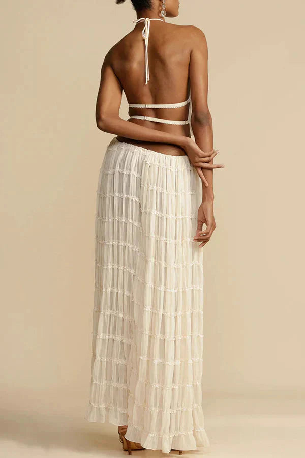 Stilla | Halter Top Med Maxi Nederdel Sæt Beige