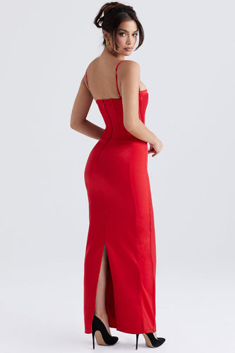 Stilla | Rød Satin Korset Maxi Kjole
