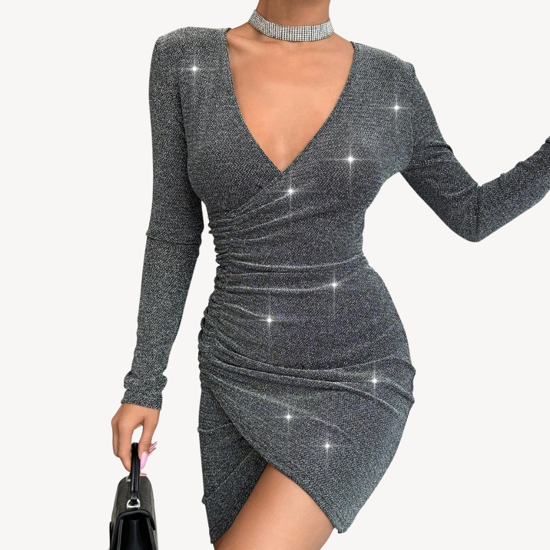 Stilla | Kvinders Glitter Rynket Bodycon Mini Kjole