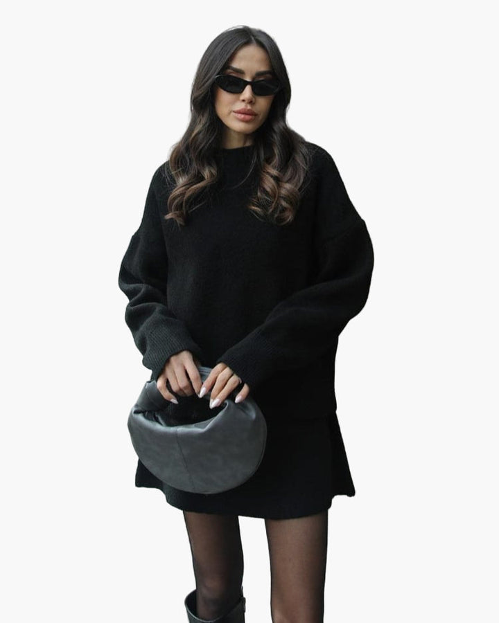 Stilla | Strik Sæt med Sweater og Miniskørt - Fashionabel Efterårs-Vinter Look, Afslappet & Elegant