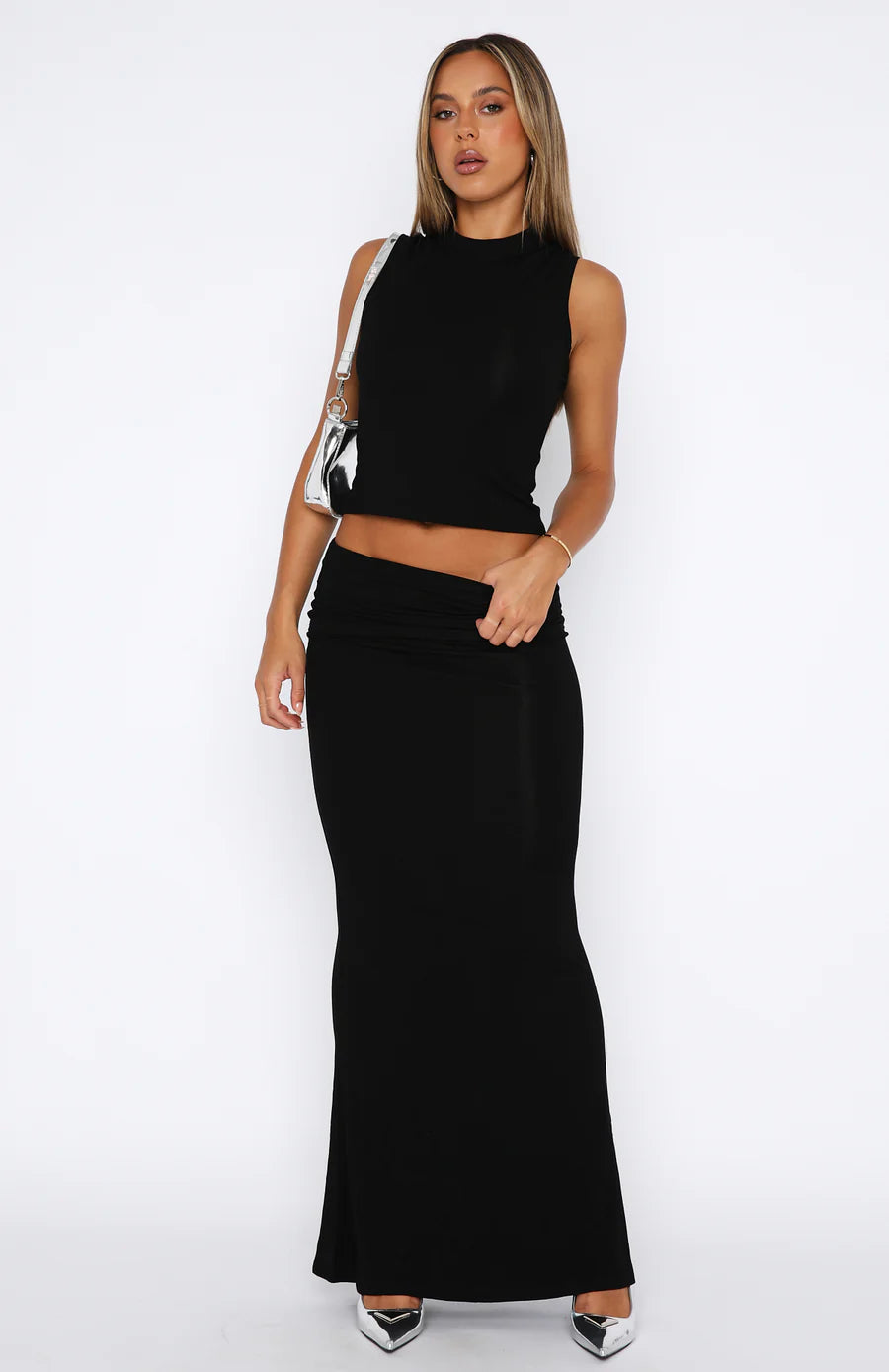 Stilla | Stretchy Maxi Nederdel Sort