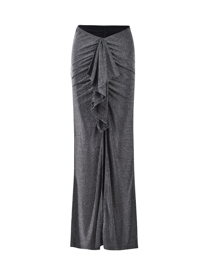 Stilla | Front Split Maxi Nederdel Med Bikinitop Shimmery Sølv