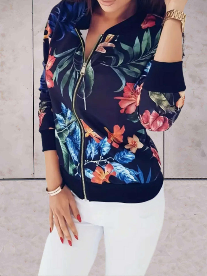 Stilla | Smukt Skåret Forårjakke Med Lynlås og Blomsterdesign