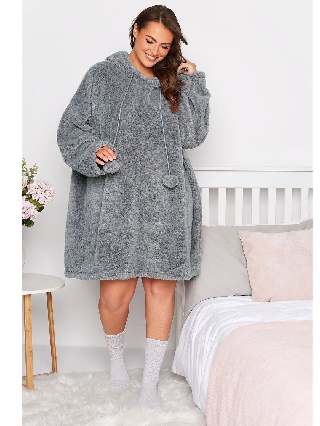 Stilla | Snuggle Plus Størrelser Teddy Hoodie Kjole