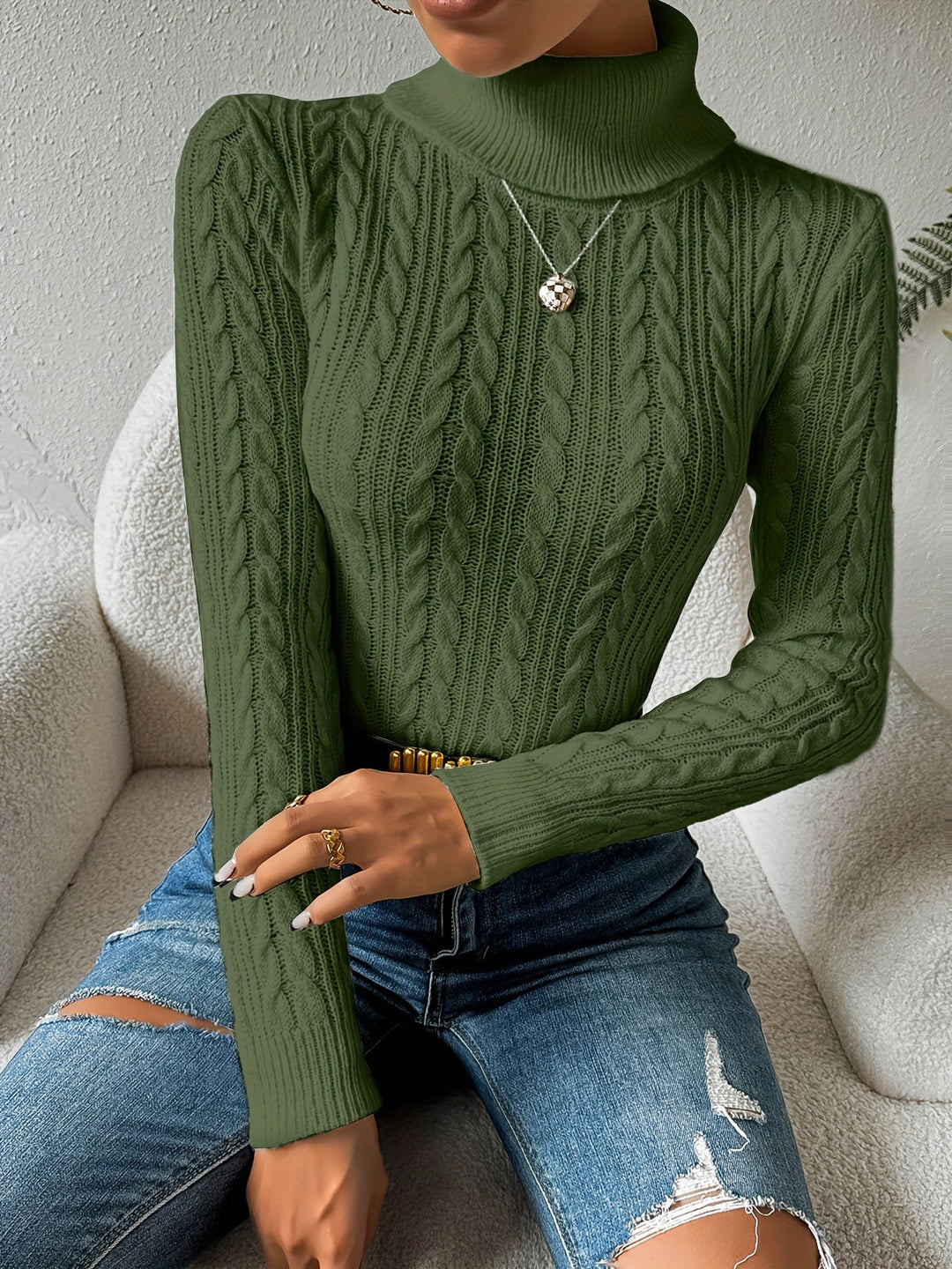 Stilla | Solid Kabelstrik Rullekrave sweater til kvinder