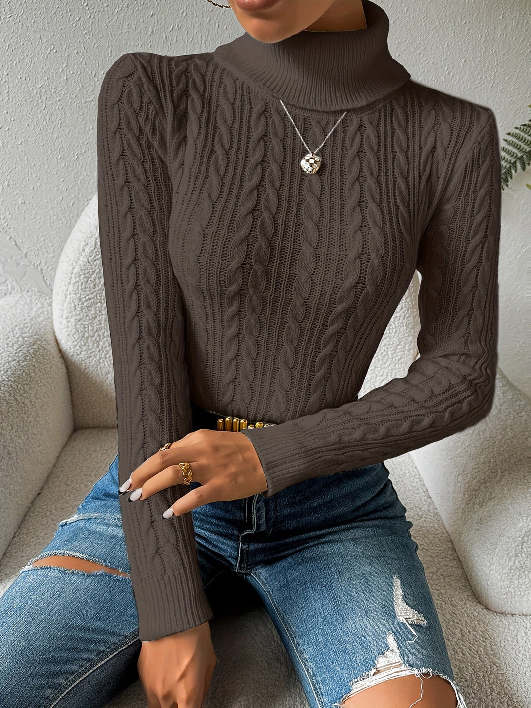 Stilla | Solid Kabelstrik Rullekrave sweater til kvinder
