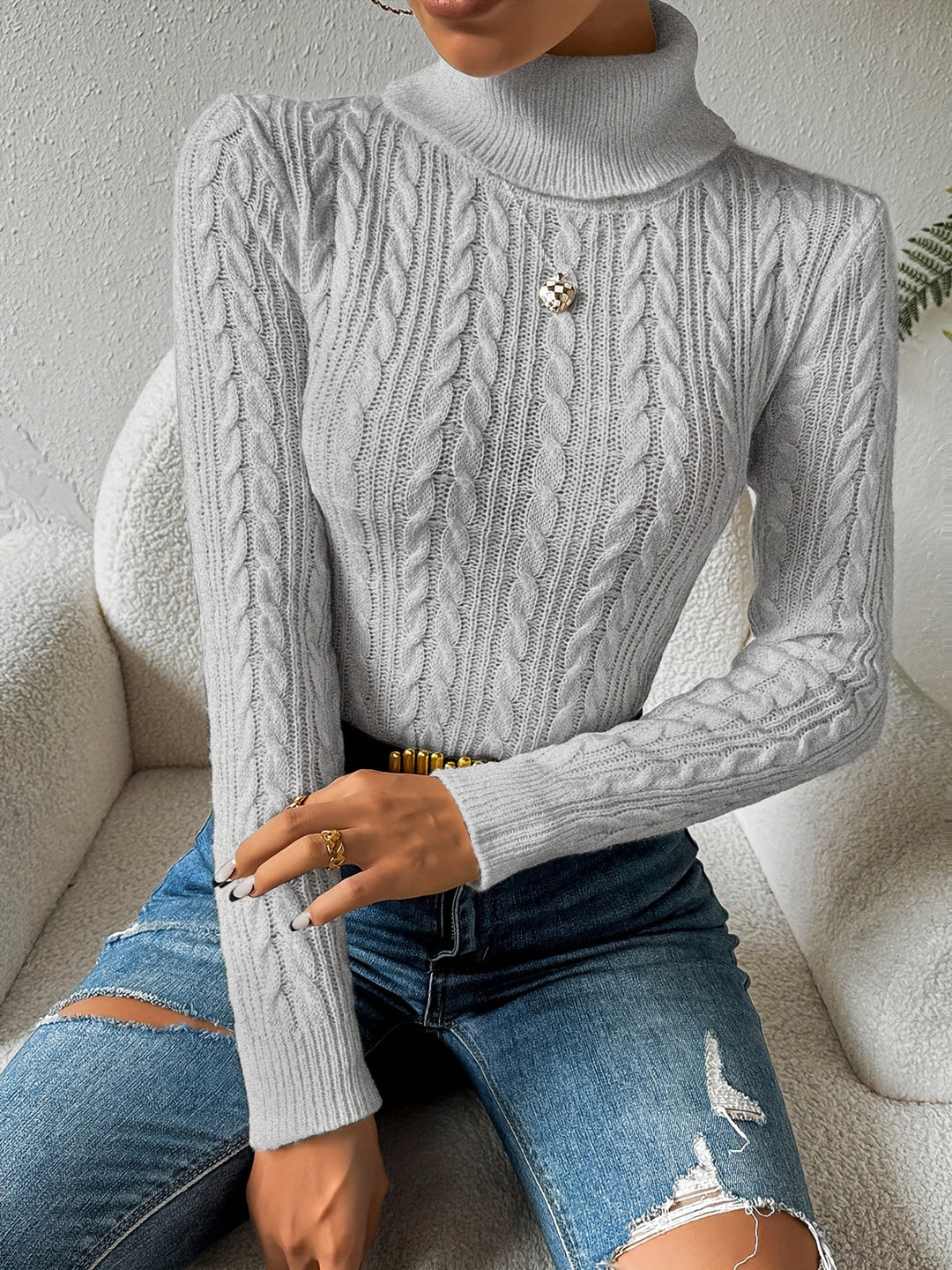 Stilla | Solid Kabelstrik Rullekrave sweater til kvinder