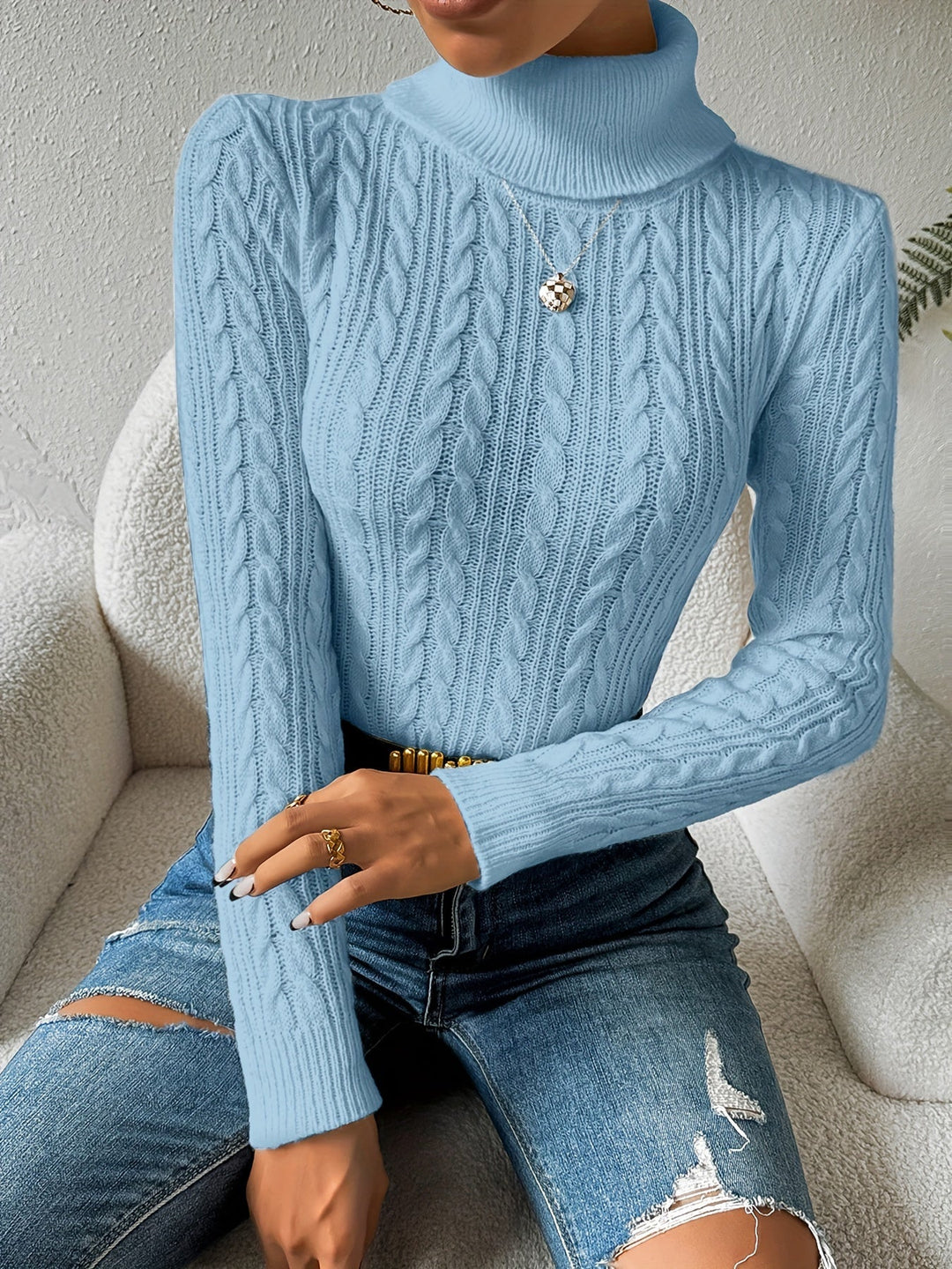 Stilla | Solid Kabelstrik Rullekrave sweater til kvinder