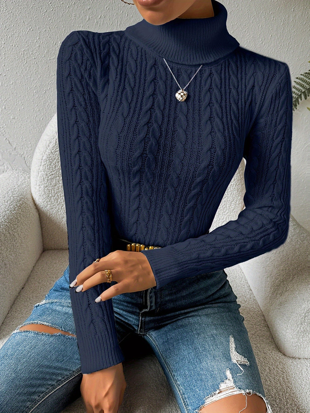 Stilla | Solid Kabelstrik Rullekrave sweater til kvinder