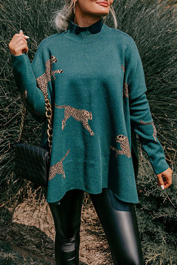 Stilla | Lækkert Retro Overdel Med Lange Ærmer, Trykt Med Leopard og Tiger Motiv
