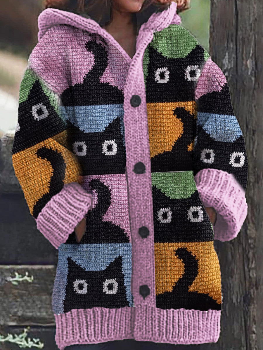Stilla | Casual Hoodie-cardigan Med Sød Kattemønster Til Kvinder