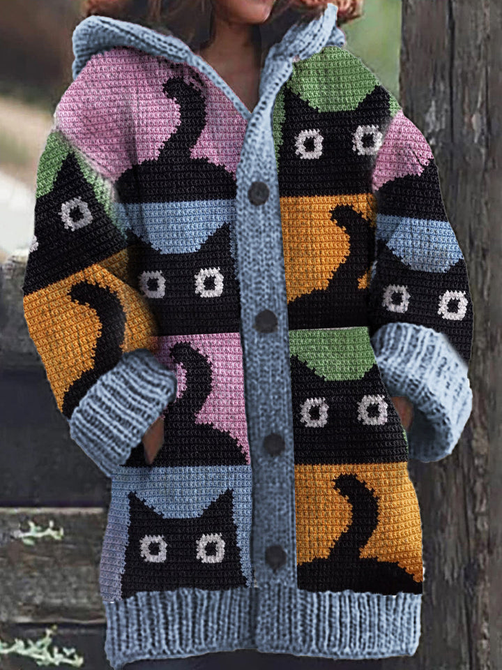 Stilla | Casual Hoodie-cardigan Med Sød Kattemønster Til Kvinder