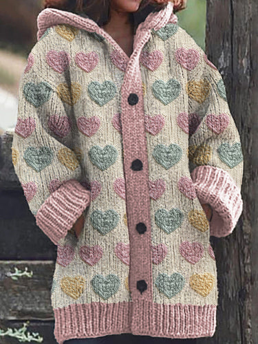 Stilla | Casual Cardigan Med Åben Hættebluse Til Damer Med Hjerteprint