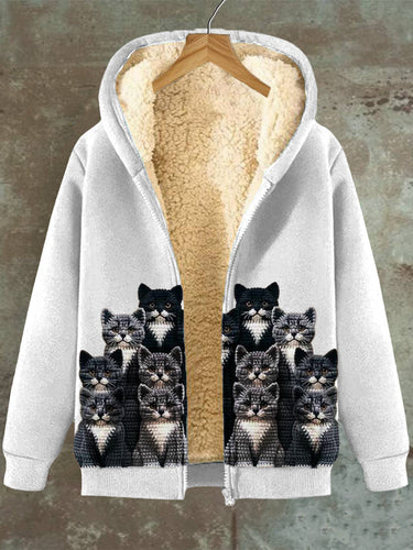 Stilla | Sweatshirt med hætte i fleece med kattemønster til damer
