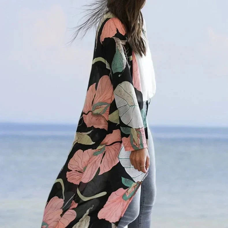 Stilla | Strandkimono Med Store Blomster