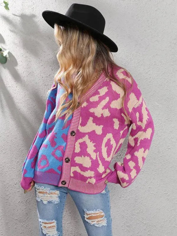 Stilla | Style Leopardmønster Overdimensioneret Strikstrikjakke Pulloveren