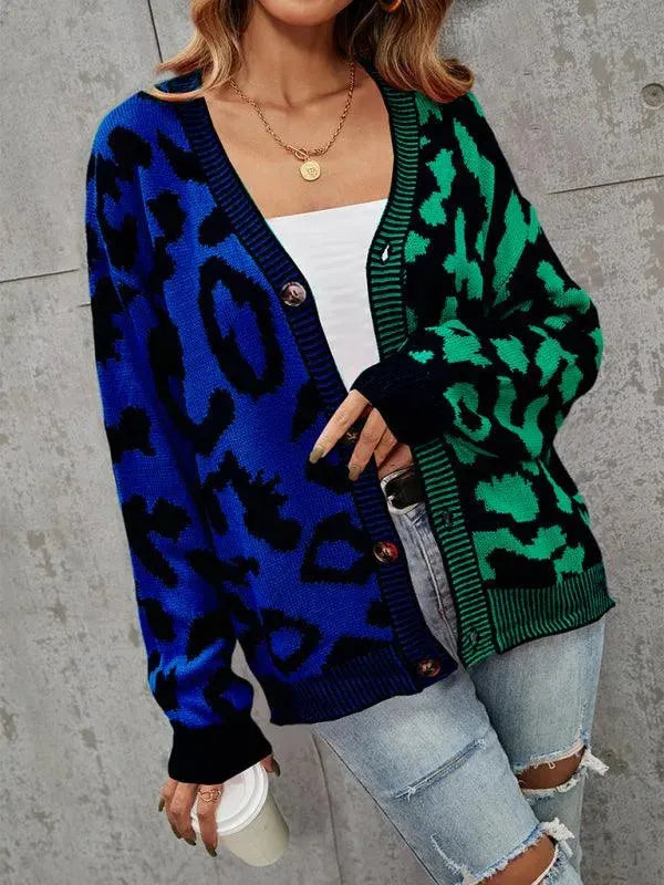 Stilla | Style Leopardmønster Overdimensioneret Strikstrikjakke Pulloveren