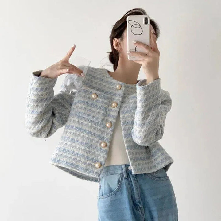 Stilla | Stribet kort tweed-jakke