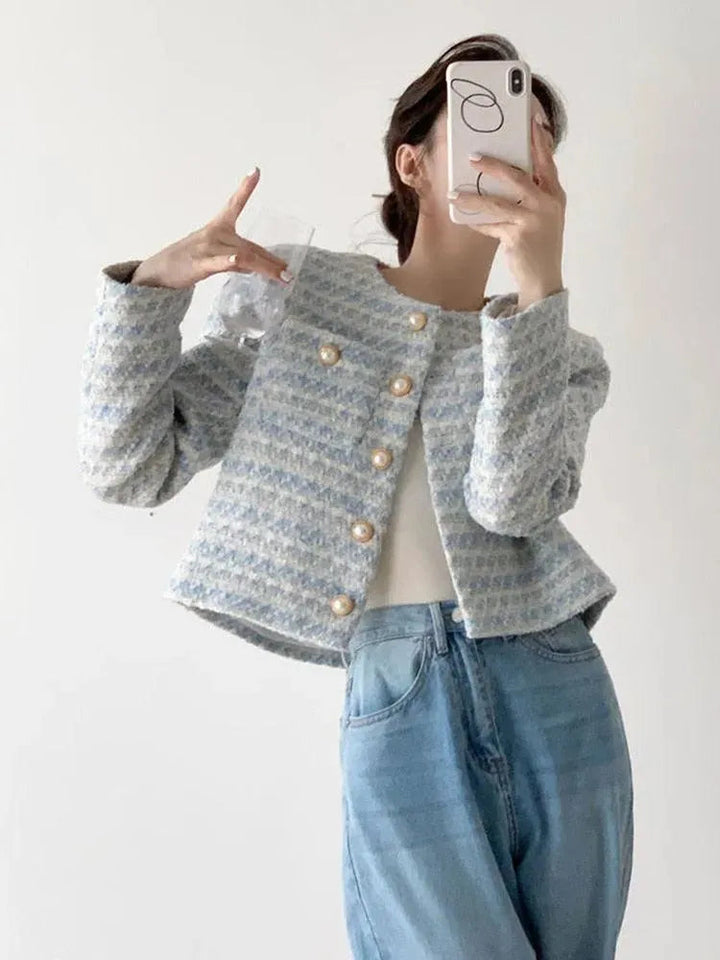 Stilla | Stribet kort tweed-jakke