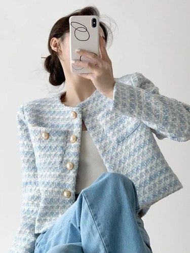 Stilla | Stribet kort tweed-jakke