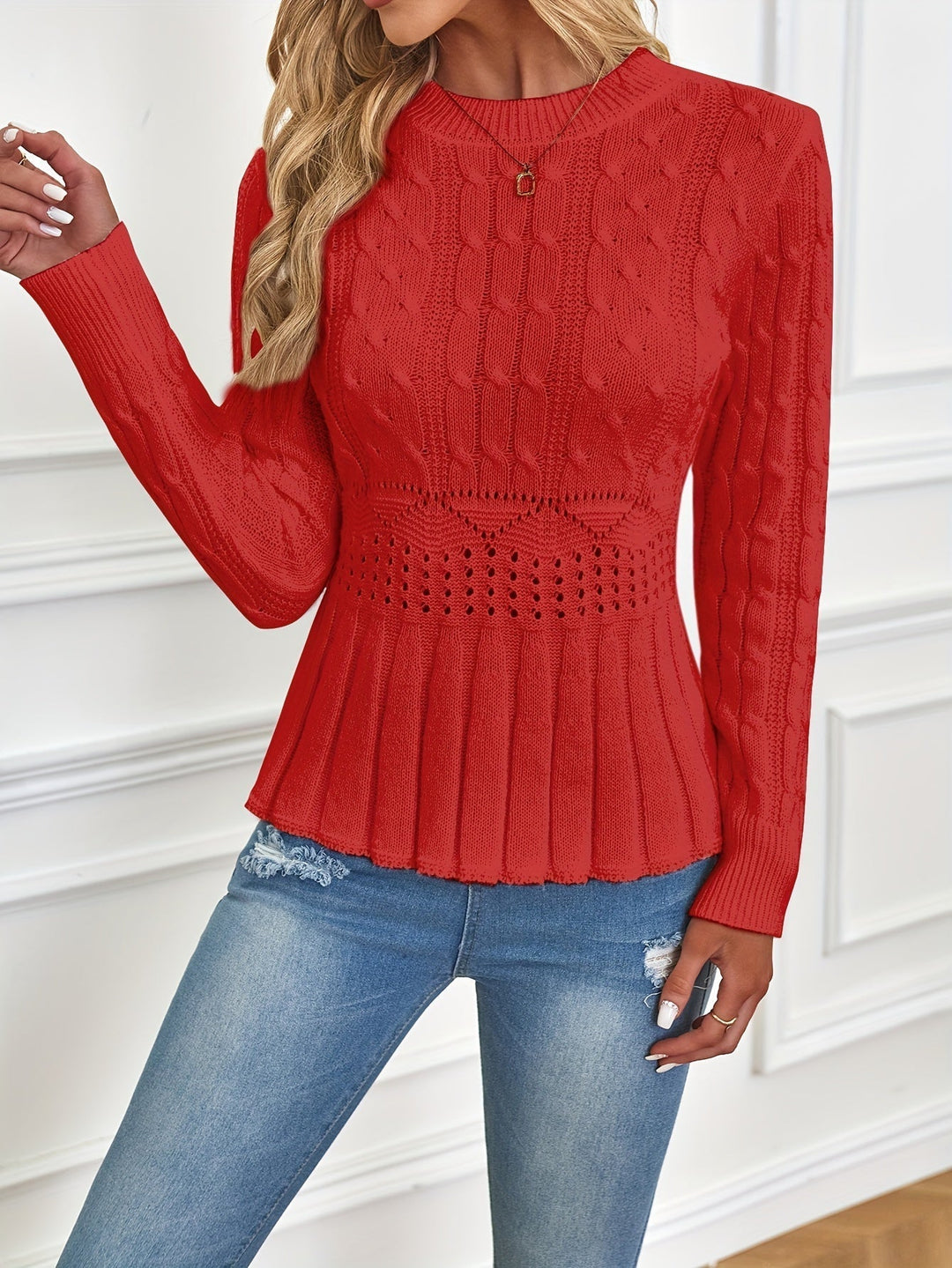 Stilla | Robust kabelstrikpullover med rund halsudskæring