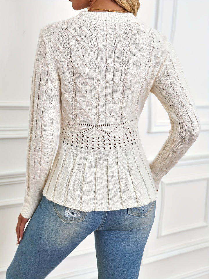Stilla | Robust kabelstrikpullover med rund halsudskæring
