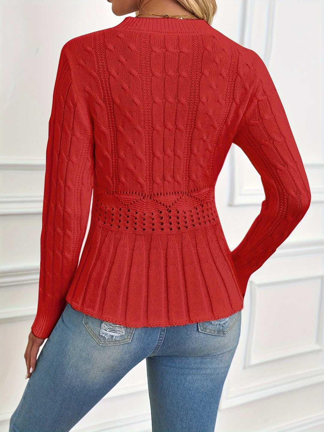 Stilla | Robust kabelstrikpullover med rund halsudskæring