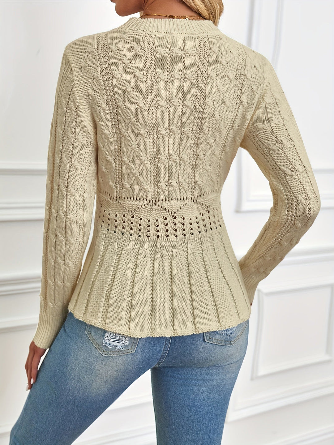 Stilla | Robust kabelstrikpullover med rund halsudskæring
