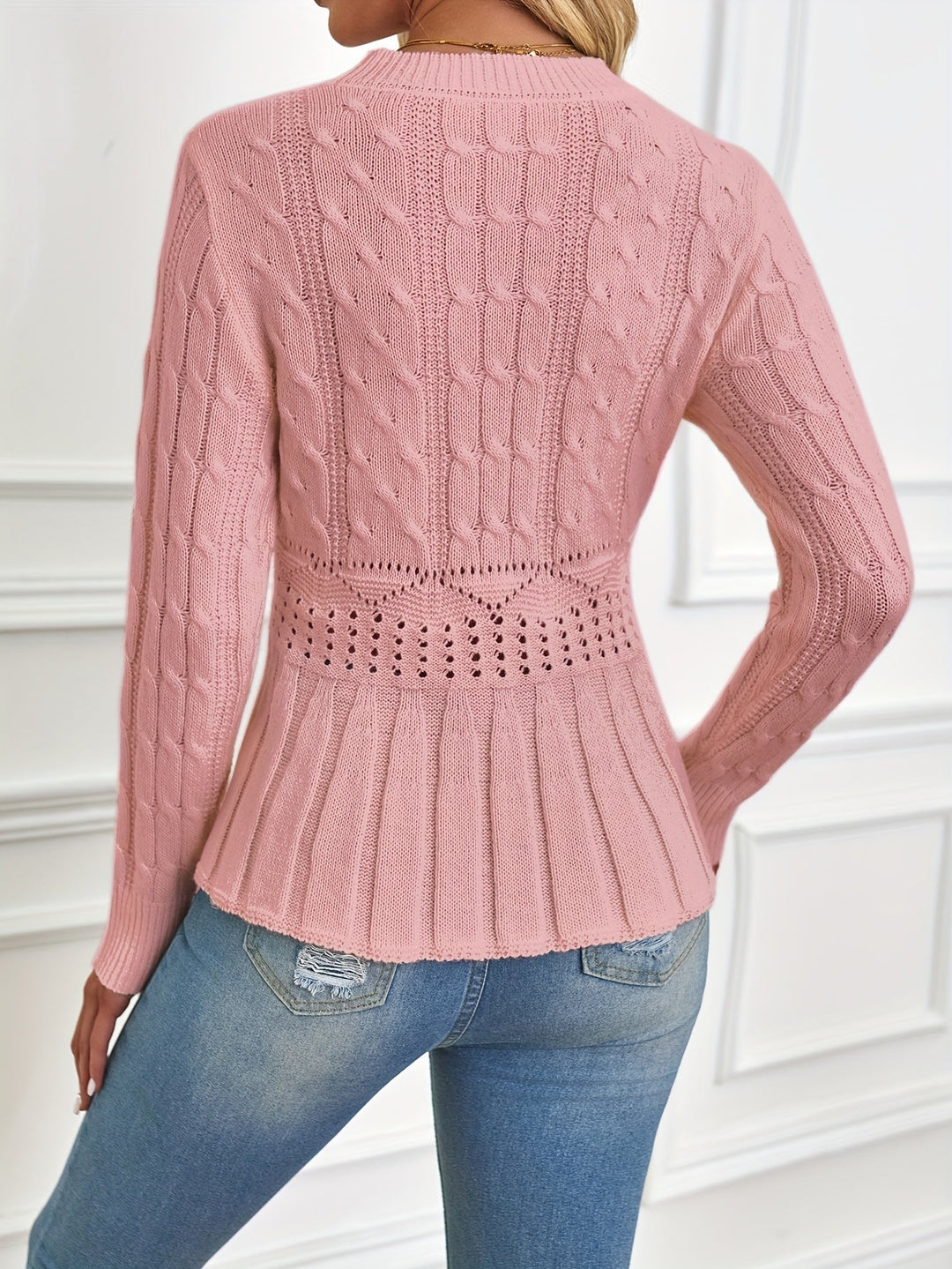 Stilla | Robust kabelstrikpullover med rund halsudskæring