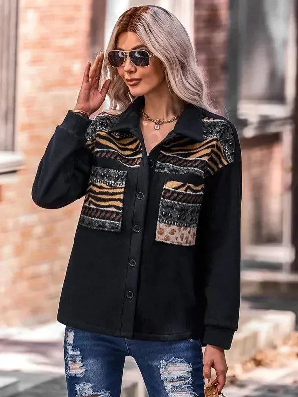 Stilla | Stilfuld Patchwork V-udskæring Damefrakke