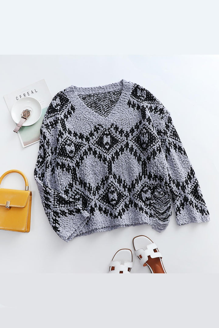 Stilla | V-hals Top Af Intarsienstrik