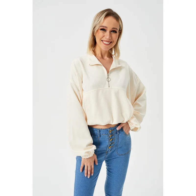 Stilla | Halv Lynlås Loose Cropped Sweatshirt