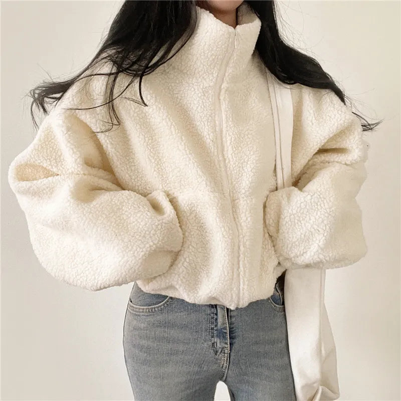 Stilla | Zip up Fur Strikketrøje Hvid