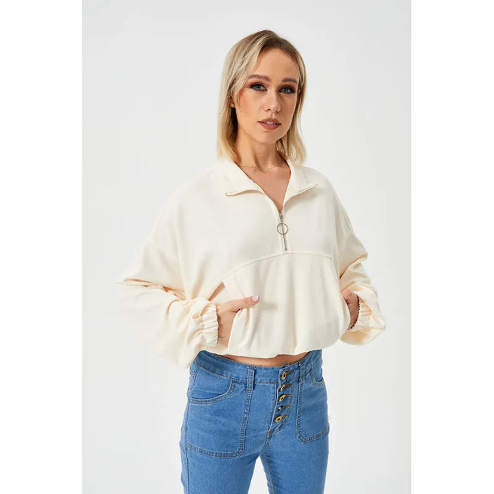 Stilla | Halv Lynlås Loose Cropped Sweatshirt
