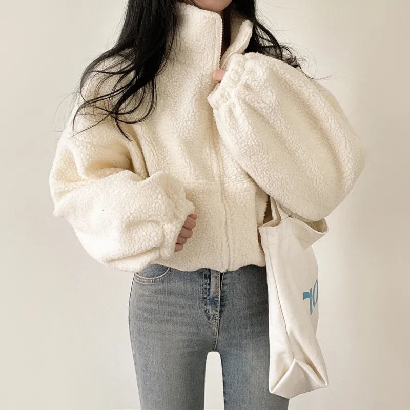 Stilla | Zip up Fur Strikketrøje Hvid