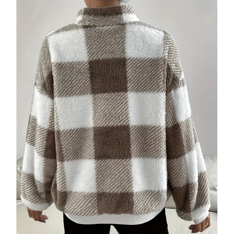 Stilla | Halv Lynlås Plaid Løs Trøje Brun