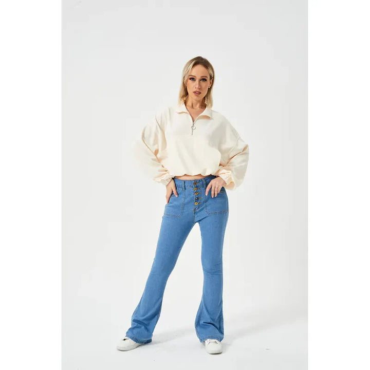 Stilla | Halv Lynlås Loose Cropped Sweatshirt