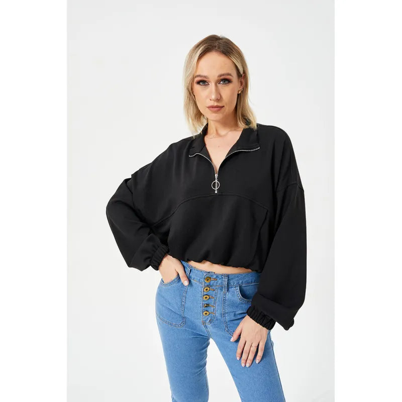 Stilla | Halv Lynlås Loose Cropped Sweatshirt