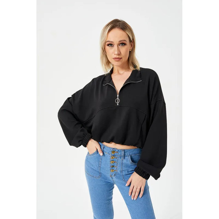 Stilla | Halv Lynlås Loose Cropped Sweatshirt