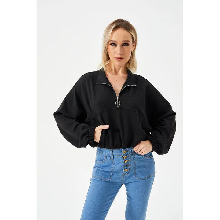 Stilla | Halv Lynlås Loose Cropped Sweatshirt